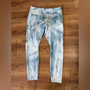 NIKE Dri-FIT Women’s Tie Dye Ankle Leggings Blue White L Moisture Wicking